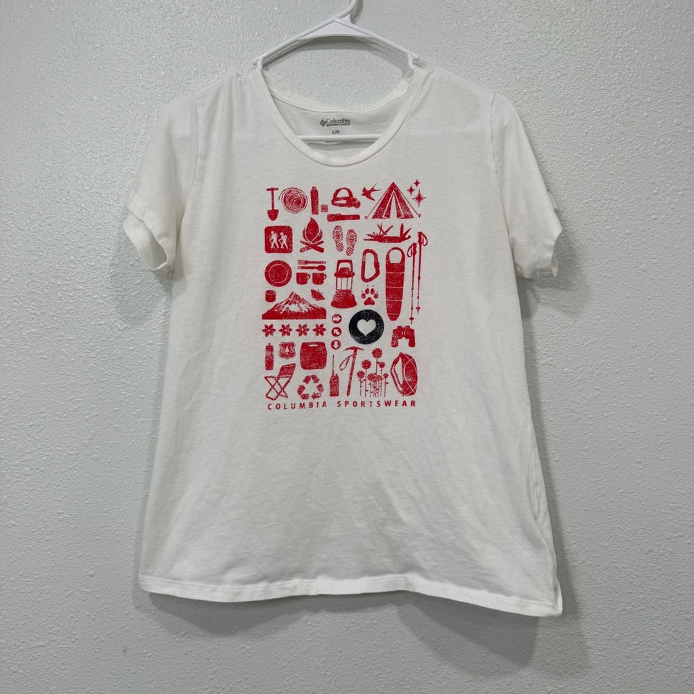 Columbia Sportswear Womens White Red Camping Graphic T-Shirt XL0800 Large
